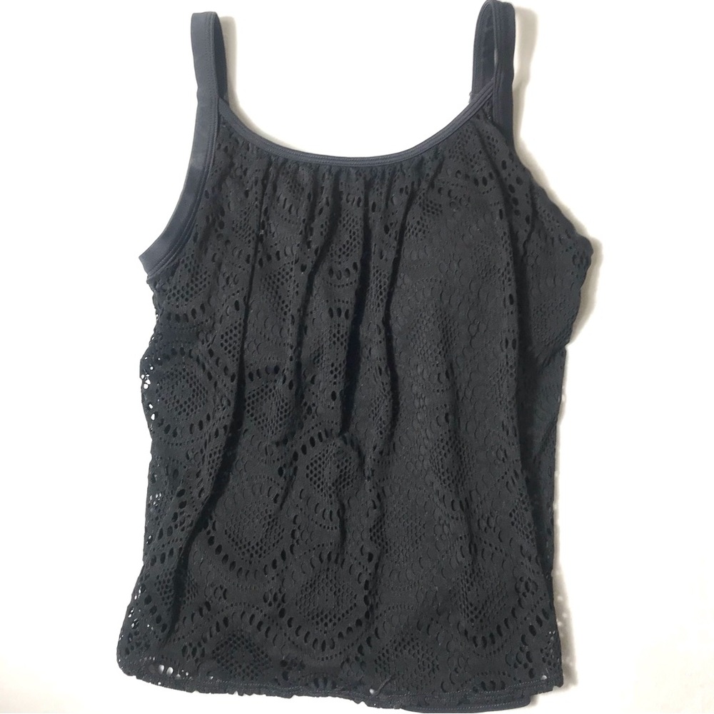 Black Lace Swim Tank Top - Women's Sleeveless Swim Tank